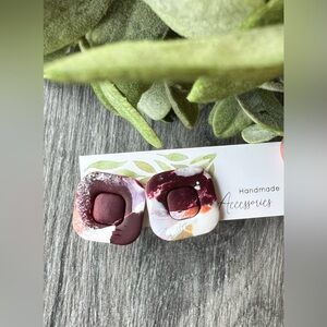 #126 Handmade Maroon and White Stud Earrings